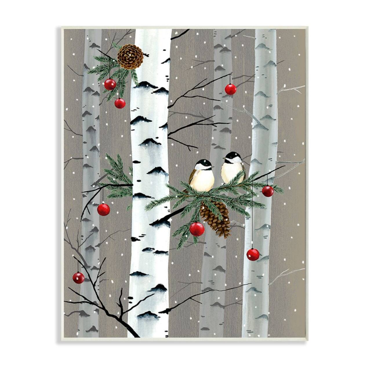 Stupell Industries Birds and Holiday Ornaments Birch Tree Forest Wood Wall Plaque